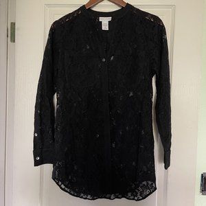 Soft Surroundings Black Lace High Collar Shirt